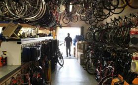 Aisle in a bike store with power backup solutions